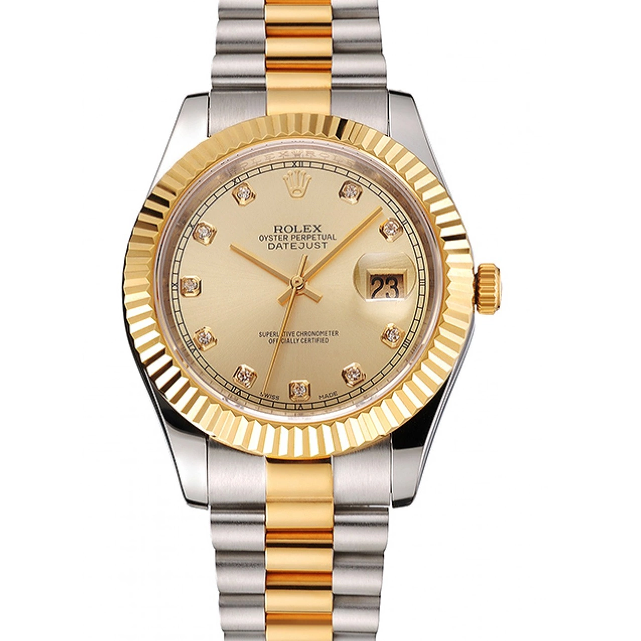 And Gold Stainless Dial Tone Bracelet Datejust Bezel Case Two Steel Swiss Rolex 0824